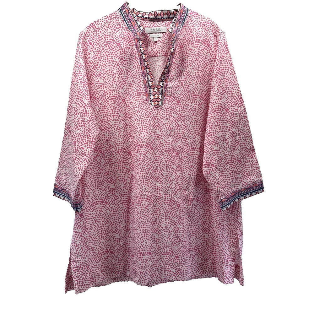 Foxcroft Womens Tunic Top Size 16 Pink Bohemian 3/4 Sleeves 100% Cotton Pullover